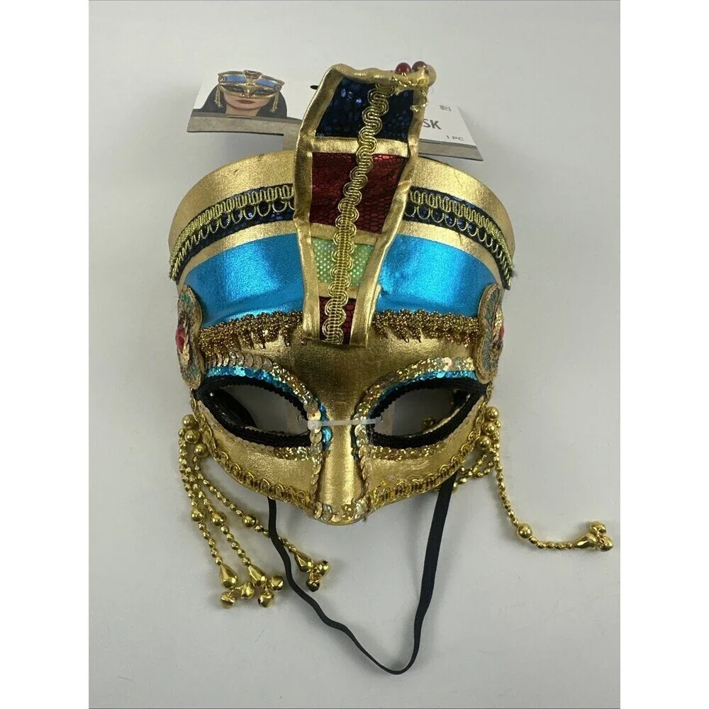 Gods And Goddesses Egyptian Mask Costume Gold Snake Head Elastic Strap New